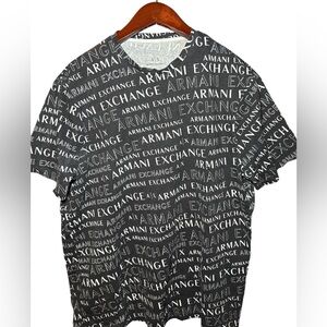 Armani Exchange Men's Black and White T-Shirt A/X Logo XL V-Neck Collar Std Fit